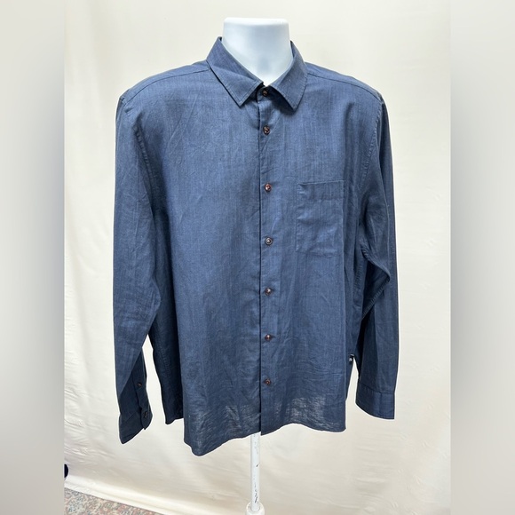 TED BAKER Navy blue linen long sleeve button‎ down shirt size 5/XL. - Picture 9 of 13